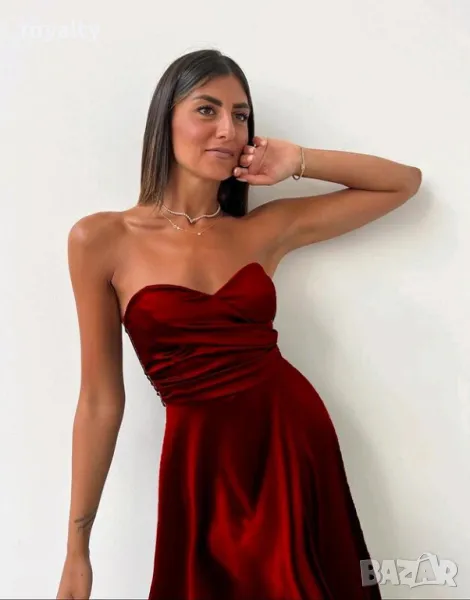 Сатенена рокля в бордо, снимка 1