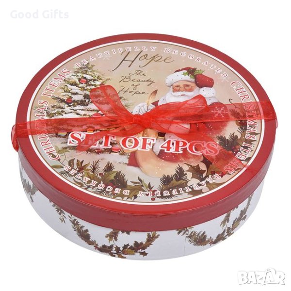 4 броя Комплект коледни чинии, Порцеланови, Дядо Коледа, 19см, снимка 1