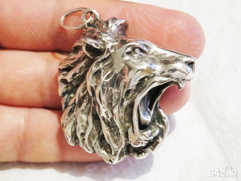 Сребърен синджир и Голям старинен разярен сребърен Лъв - заслужи уважение и покажи, снимка 1