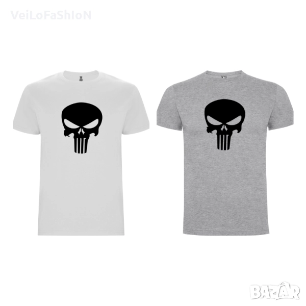 Нова мъжка тениска с Череп - The Punisher в сив или бял цвят, снимка 1