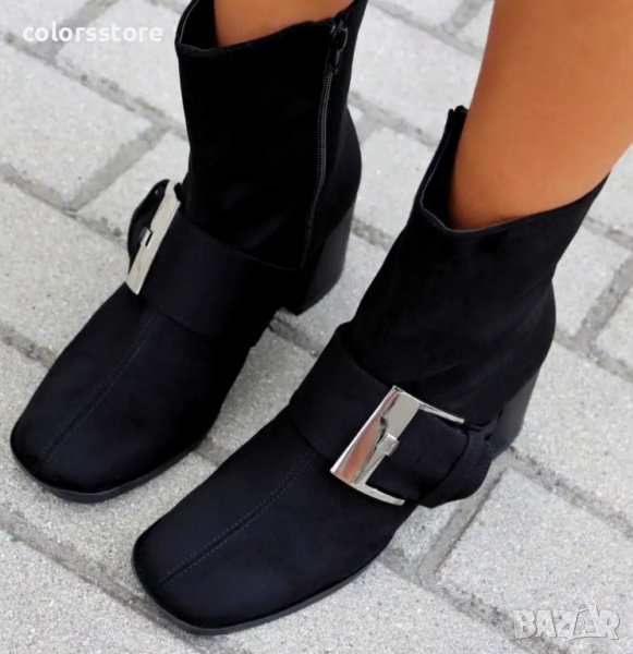 Боти на ток - черен велур - 2320, снимка 1