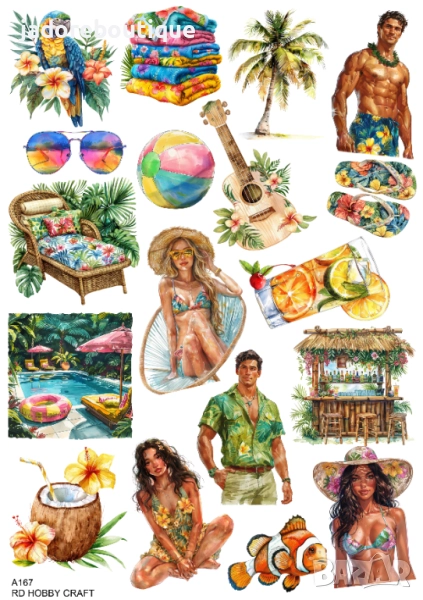 Скрапбук стикери за декорация планер лято ваканция summer самозалепващ лист А5 - различни видове, снимка 1