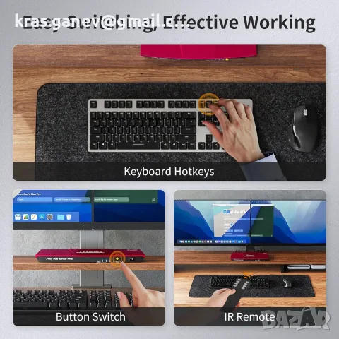 TESmart HKS202-Elite Двумониторен HDMI KVM превключвател за два компютъра, снимка 5 - Кабели и адаптери - 56006862