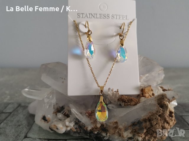 Комплект колие и обеци от медицинска стомана 316L, снимка 4 - Бижутерийни комплекти - 37269209