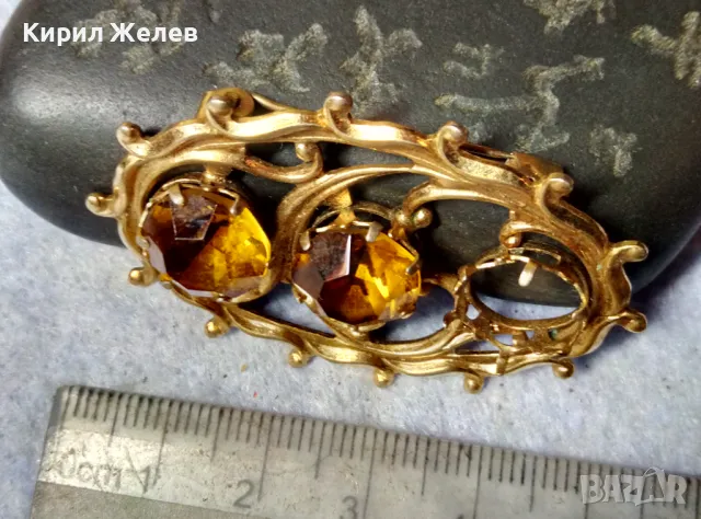 ИЗЯЩНА СТАРИННА ПОЗЛАТЕНА АР НУВО БРОШКА с ЮВЕЛИРНО ФАСЕТИРАН ЦИТРИН 29249, снимка 10 - Антикварни и старинни предмети - 48734068