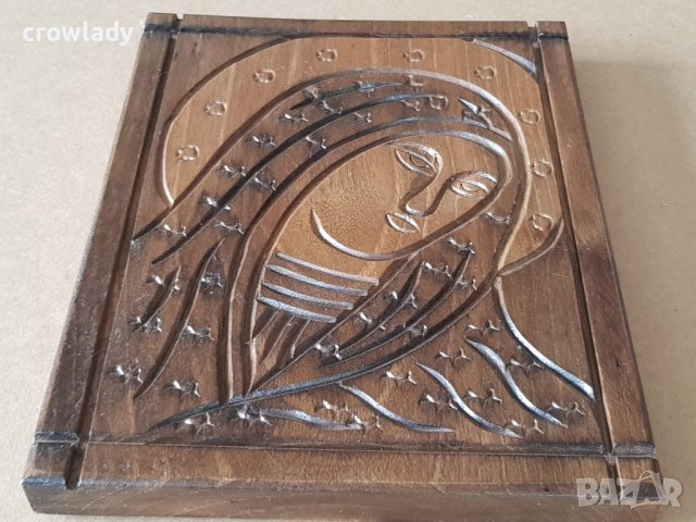 СТАРА дървена резбована Икона с Ботородица-дева Мария религия , снимка 4 - Икони - 42103377