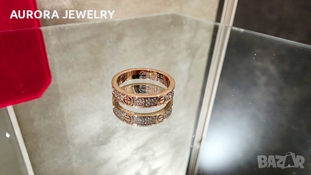 CARTIER Love Band Rose Gold Paved Diamonds Small Model Пръстен, снимка 5 - Пръстени - 52843805