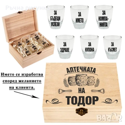 Кутия с шотове - пример "Аптечката на ...Трифон ,Димитър,Иван ,Христо,Стефан ,Йордан,Никулден и друг, снимка 9 - Декорация за дома - 48764888