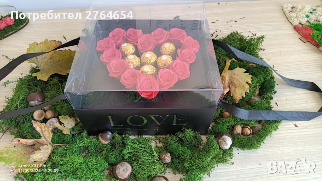 Подаръчна кутия със сапунени рози и бонбони, снимка 2 - Други - 52524787