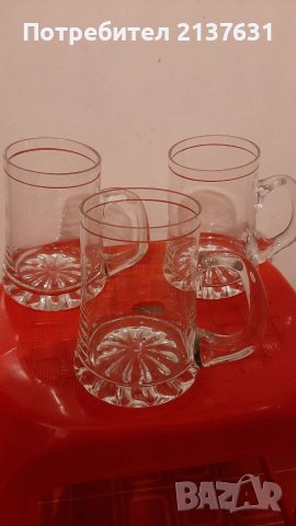 НОВИ  ! 3 броя СТЪКЛЕНИ  ХАЛБИ с дръжка- 0.500 мл, снимка 4 - Чаши - 38376912