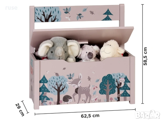 НОВИ! Детска дървена пейка с ракла розов, снимка 2 - Мебели за детската стая - 53935241