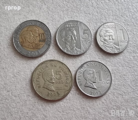 Монети. Филипини. 1, 1, 5, 5, 10  песо . 5бр. Различни монети.