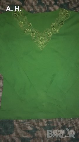 Зелена дамска блуза памучна, снимка 1 - Блузи с дълъг ръкав и пуловери - 30823369