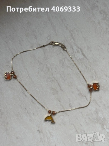 Златна гривна с висулка слончета 2.5гр 14 карата, снимка 3 - Гривни - 54172353