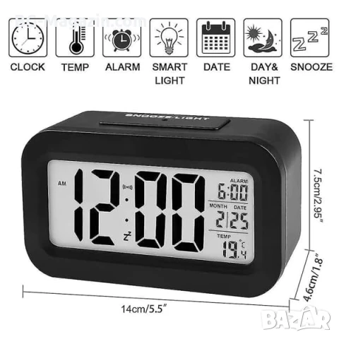 Настолен LED дигитален часовник с термометър аларма постоянно светещ в тъмното на батериии, снимка 3 - Други - 51040067