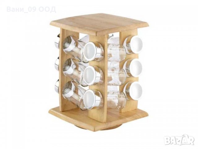 Луксозен сет за подправки с дървена въртяща стойка и 12 канистера, снимка 2 - Аксесоари за кухня - 32101367