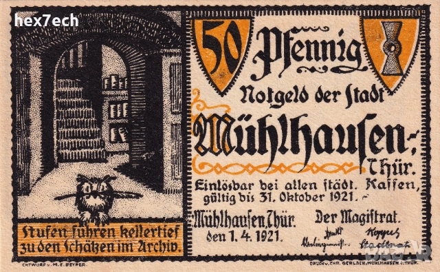 ❤️ Германия Mühlhausen 1921 50 пфенинга UNC нова ❤️, снимка 2 - Нумизматика и бонистика - 52921606