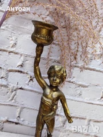 Старинен бронзов свещник , снимка 3 - Антикварни и старинни предмети - 48656661