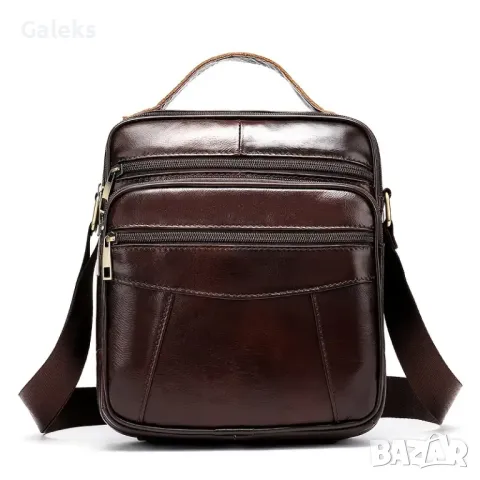 Изискана мъжка бутикова чанта за през рамо /Черна и кафява естествена кожа!, снимка 3 - Чанти - 50024605