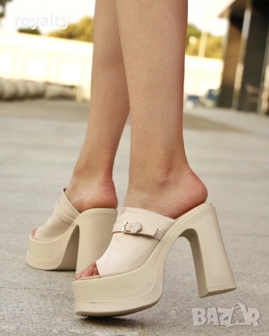 Чехли на ток - бежова кожа, снимка 2 - Чехли - 52109303