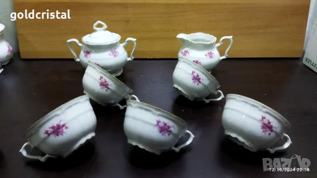 Стар български порцелан чаши за чай захарница латиера 