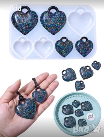 Сърце сърца висулка за колие ключодържател силиконов молд форма фондан шоколад смола бижу декор, снимка 4 - Форми - 51914141