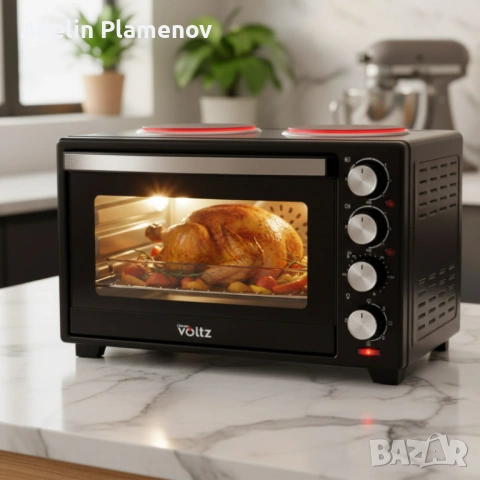 Готварска печка Voltz с фурна и 2 котлона 3200W, компактна електрическа печка за кухня, снимка 5 - Печки, фурни - 53368128