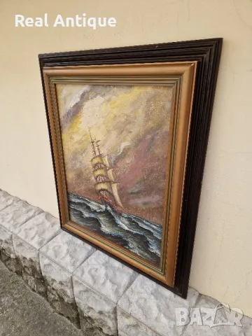 Уникална голяма антикварна авторска картина масло върху платно , снимка 7 - Картини - 48157555