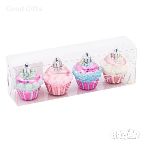 4 броя Комплект коледни висулки, Розови кексчета, 5.5см, снимка 2 - Други стоки за дома - 42685838