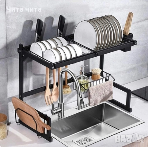 Двуетажен сушильник за съдове с поставка за дъска за рязане, снимка 4 - Други - 52840470