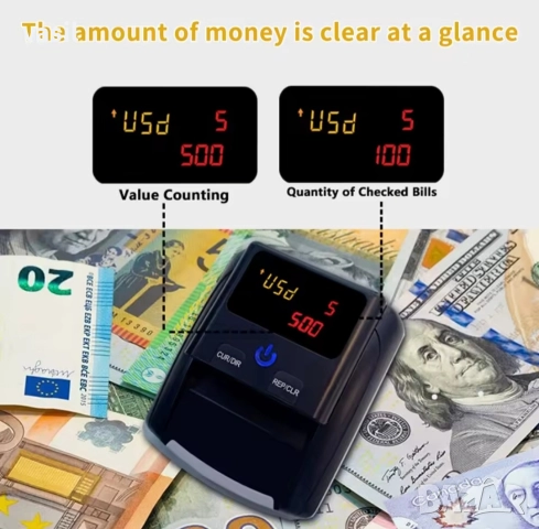 Банкнотоброяч с ДЕТЕКЦИЯ НА ФАЛШИВИ ПАРИ – USD / EUR, снимка 2 - Друга електроника - 52946229