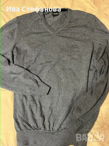 Нов 100 % оригинален марков тънък сив пуловер блуза Hugo Boss, снимка 2 - Блузи - 48199431
