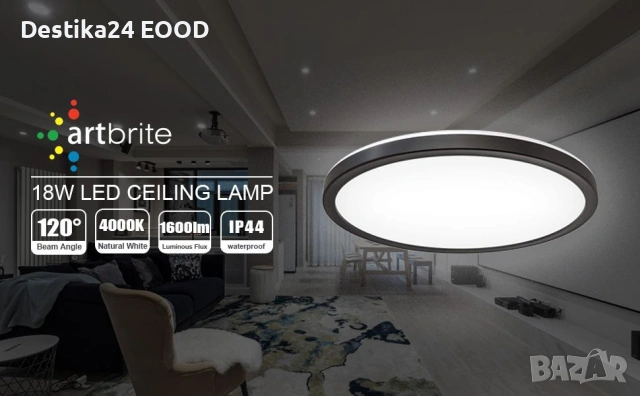 LED плафон за таван 18W Artbrite IP44 Ø29.5см, снимка 13 - Лед осветление - 53154095