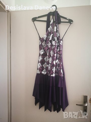 Официална лилава рокля с пайети, размер S-M. За танцови събития или като реквизит, снимка 2 - Рокли - 29335822