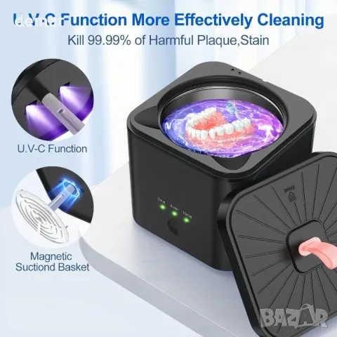 Ултразвуков почистващ апарат с UV светлина и синхронизация 45 kHz за протези, 200 мл, снимка 2 - Други - 47291443
