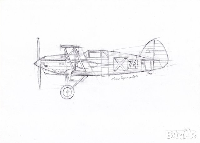 Рисунка на български самолет Авиа Б-534 ., снимка 1