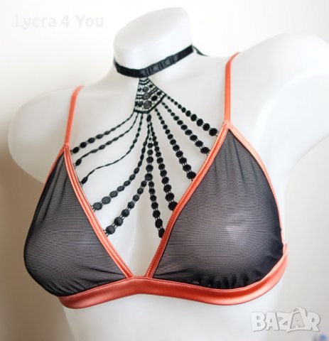 Уникален сутиен с тюлени черни чашки и чокър за врат 75/80В размер., снимка 5 - Бельо - 37959373