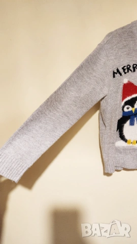 Коледен пуловер сив с пингвини, снимка 3 - Блузи с дълъг ръкав и пуловери - 53157328