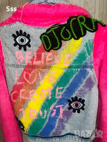 Djofra розово пухено яке с деним, снимка 5 - Якета - 49626125