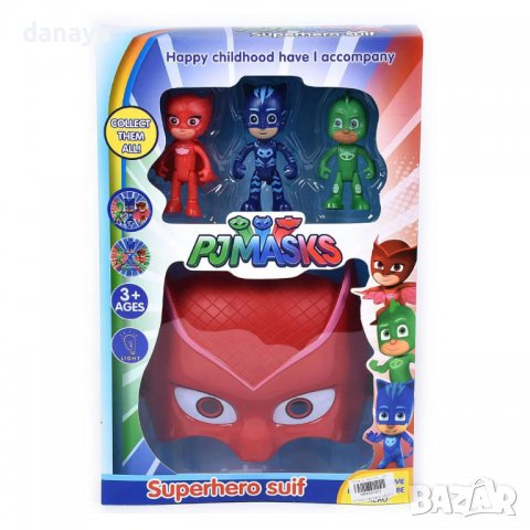 3400 Комплект светеща маска Pj Mask с 3 фигури Пи Джи, снимка 4 - Фигурки - 39026313