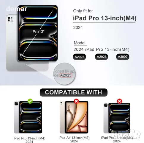 Калъф Zinibri за iPad Pro 13 инча 2024 M4 A2925 A2926 с държач за молив, джоб и каишка за ръка,черен, снимка 2 - Таблети - 47437300