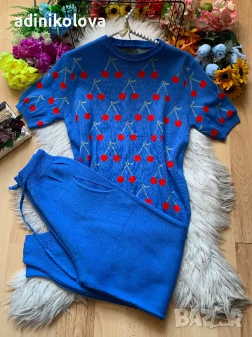 Син екип/комплект плетиво с череши