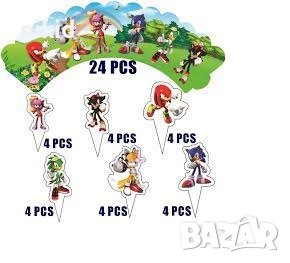 Соник Sonic 12 бр топери и кошнички украса декорация за мъфини кексчета торта парти, снимка 2 - Други - 30054896