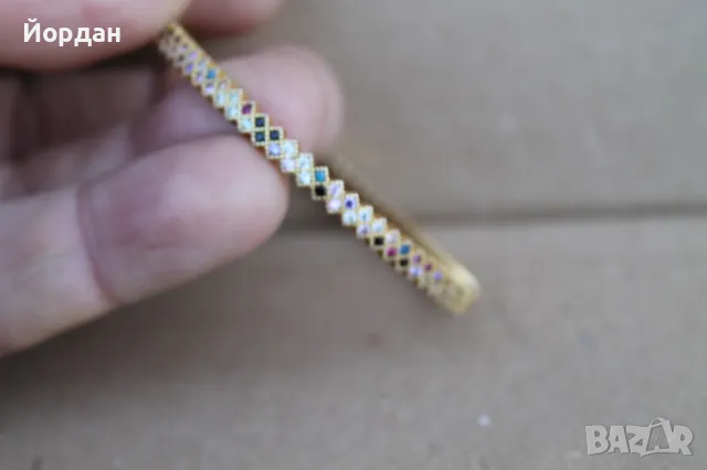 Дамска сребърна позлатена гривна с камъни, снимка 7 - Гривни - 50209958