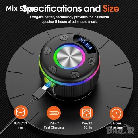 Нова Bluetooth тонколона за баня, преносим водоустойчив (IPX7) Bluetooth 5.3 високоговорител, снимка 4 - Bluetooth тонколони - 55741223