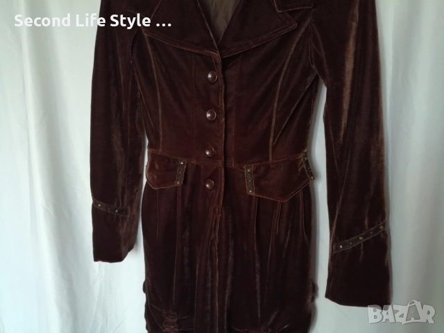 Стиймпънк дамска кадифена рокля/туника с капси и копчета р-р M, снимка 5 - Рокли - 52958780