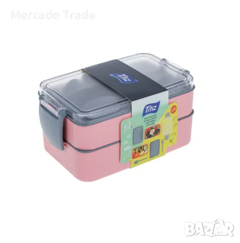 Термокутия за храна Mercado Trade, С прибори, Розово - Сиво, снимка 4 - Кутии за храна - 48985433