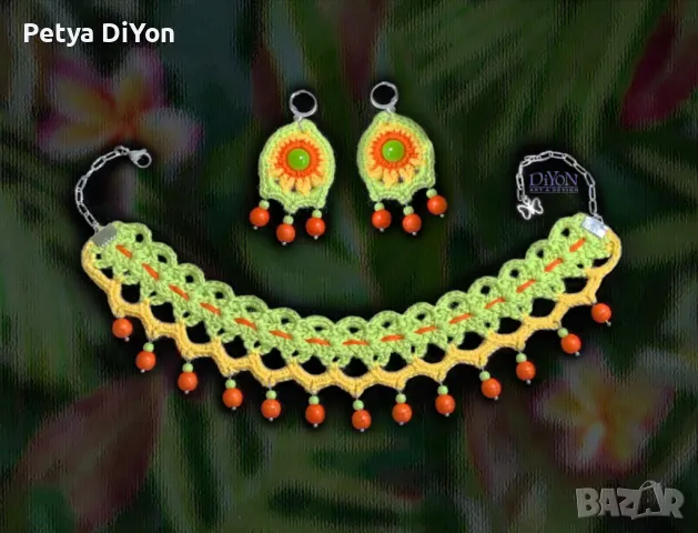 Летен морси комплект колие гердан и обеци в тропически цветове с тюркоаз, снимка 1