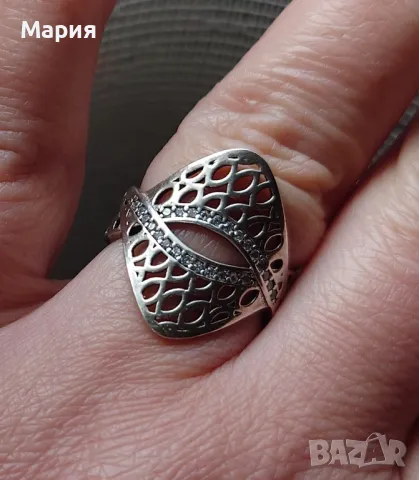 Сребърен пръстен с циркониеви камъчета, снимка 4 - Пръстени - 49810140
