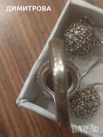 Сребърен комплект  обеци и пръстен с камъни Swarovski, снимка 7 - Пръстени - 42815503